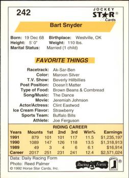 1992 Jockey Star #242 Bart Snyder Back